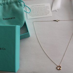 Tiffany & Co Silver chain + 18k rose gold Elsa peretti open heart pendant
